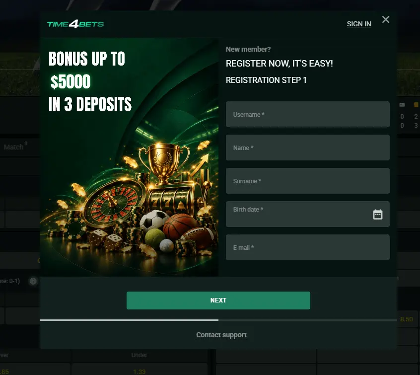 Time4Bets Sign-Up Fields Rated One by One